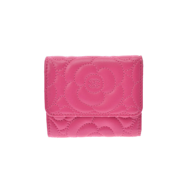 【訳あり】 CHANEL - シャネル  カメリア コンパクト財布 三つ折り財布 ピンク 財布