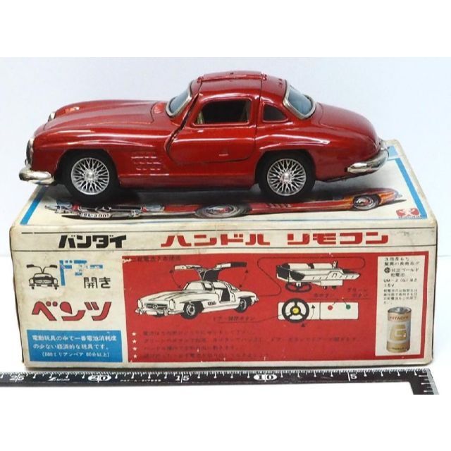 旧バンダイ【ドアー開きメルセデス ベンツ300SL赤リモコン欠】ブリキ