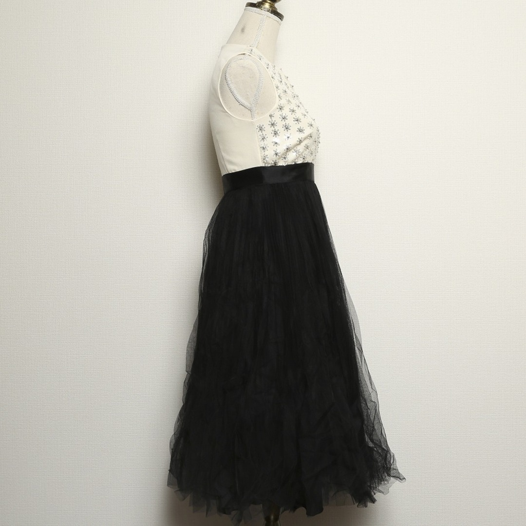 [USED/]Dior ディオール ドレス Raf simons ラフシモンズ ビジューチュールスカート ワンピース ノースリーブ 刺繍  美品 ホワイト ブラック ウール シルク アクリル ポリエステル シルク（裏地） 38  ai-tdc-000098-4e約40cmウエスト