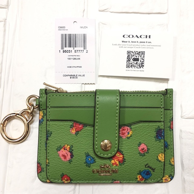 COACH(コーチ)の新作コーチキーリングIDホルダー付きコインケース カード入れ付きフラワーグリーン レディースのファッション小物(財布)の商品写真