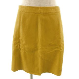 ザラ(ZARA)のZARA BASIC スカート 台形 ひざ丈 フェイクレザー 黄色系 M(ひざ丈スカート)