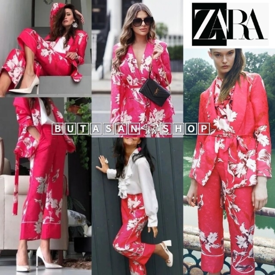 ZARA - 新品 ZARA セットアップ サテン ピンク フラワー 花柄 ZARA - 新品 ZARA セットアップ サテン ピンク フラワー 花柄