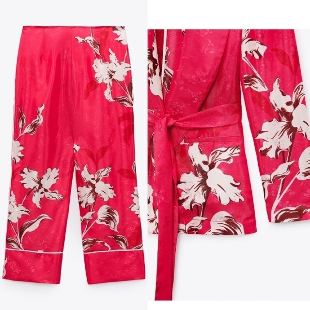 ZARA - 新品 ZARA セットアップ サテン ピンク フラワー 花柄 ZARA - 新品 ZARA セットアップ サテン ピンク フラワー 花柄