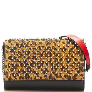 クリスチャンルブタン(Christian Louboutin)の美品 クリスチャンルブタン レオパード 豹 スタッズ チェーン ショルダーバッグ クラッチバッグ 2WAY スウェード レディース Christian Louboutin 【214-82853】(ショルダーバッグ)