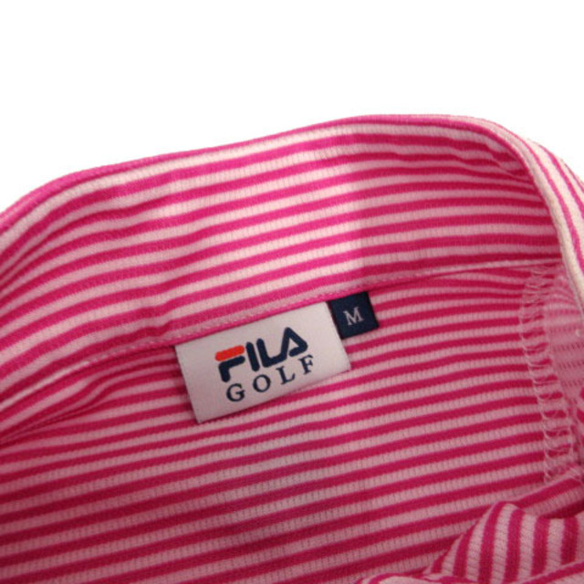 FILA(フィラ)のフィラ GOLF ポロシャツ ハイネック ハーフジップ ボーダー ピンク 白 M スポーツ/アウトドアのゴルフ(ウエア)の商品写真