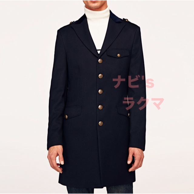 ZARA(ザラ)の半額 ZARA MAN ナポレオン ミリタリー コート ネイビー S 38 メンズのジャケット/アウター(チェスターコート)の商品写真