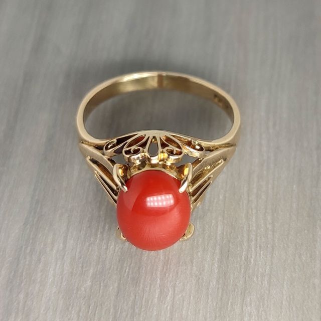 K18 赤珊瑚 指輪 リング 18金 レディースのアクセサリー(リング(指輪))の商品写真