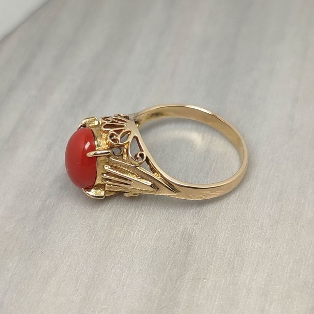 K18 赤珊瑚 指輪 リング 18金 レディースのアクセサリー(リング(指輪))の商品写真