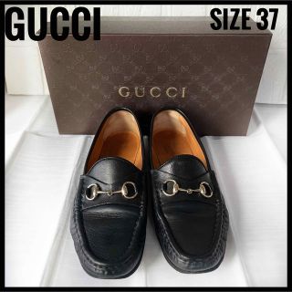 グッチ(Gucci)のGUCCI グッチ ローファー レザー 靴 黒 レディース ブラック サイズ37(ローファー/革靴)