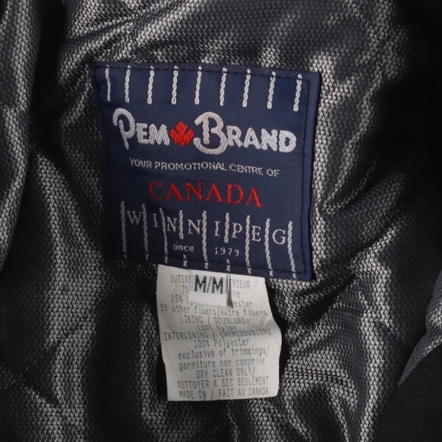 PEM BRAND バーシティジャケット オールブラック 袖革ウールスタジャン アワードジャケット カナダ製 メンズL /eaa299233