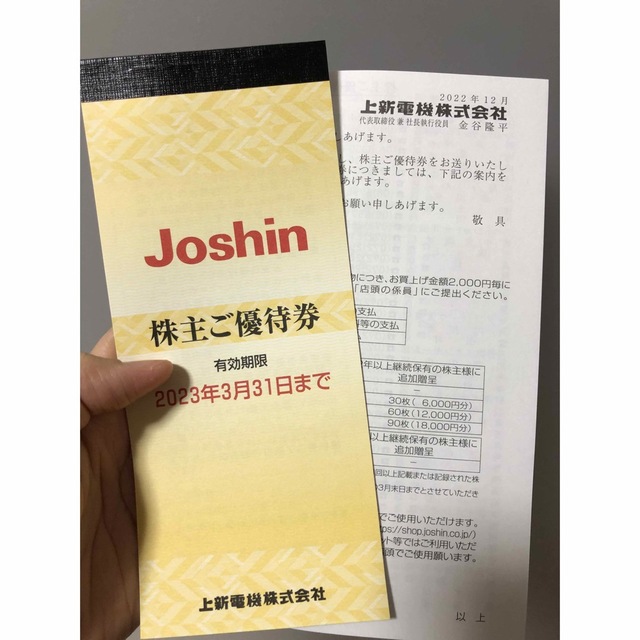 上新電機　5,000円分　株主優待券　1冊 チケットの優待券/割引券(ショッピング)の商品写真