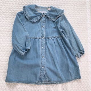 ザラキッズ(ZARA KIDS)の【新品未着用】 ZARA BABY  フリル襟デニムワンピース 3-4Y (ワンピース)