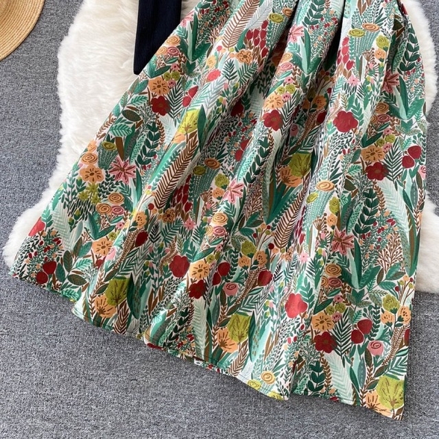 《新品/再入荷♫》ニット&橙スカートセット ロングスカート 花柄 刺繍 韓国 レディースのスカート(ロングスカート)の商品写真