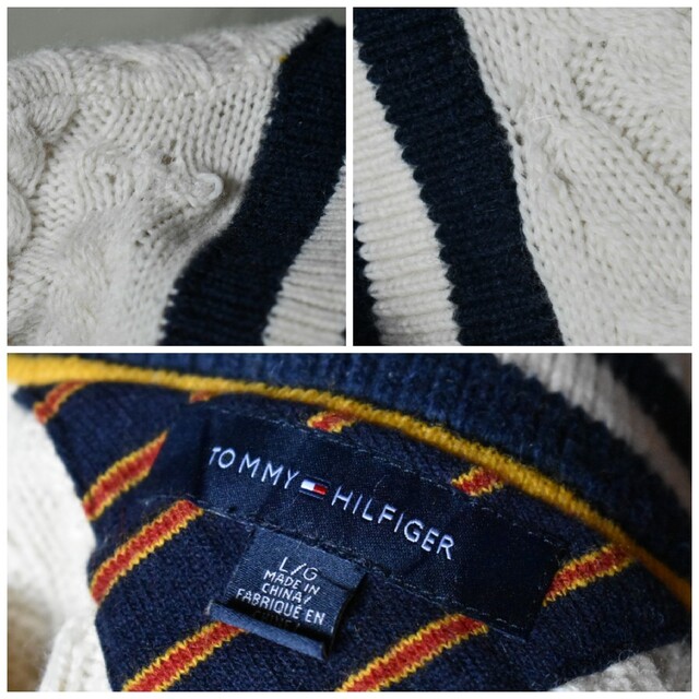 TOMMY HILFIGER(トミーヒルフィガー)のケンケン様★トミーヒルフィガー  ワッペン刺繍ロゴ 白チルデンニットセーター メンズのトップス(ニット/セーター)の商品写真