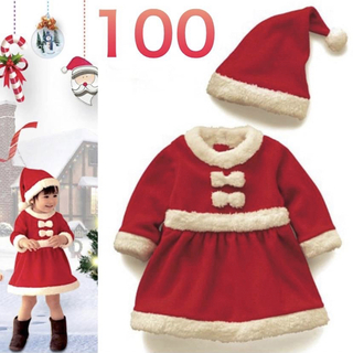 子ども用サンタ　サンタ コスプレ 女の子　100センチ　赤色　可愛　クリスマス(ワンピース)
