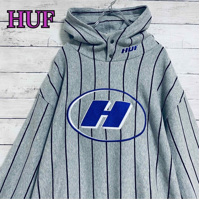 HUF ハフ 総柄スウェットパーカー  刺繍ロゴ