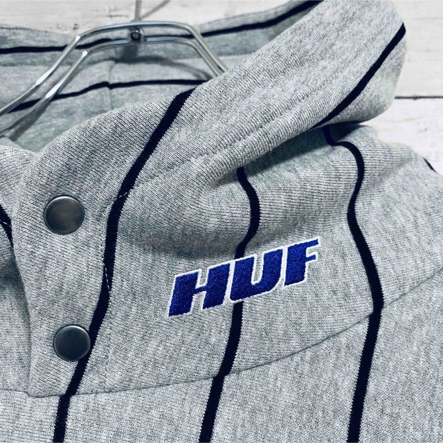 【希少デザイン】HUF ハフ　パーカー　XL 刺繍ロゴ　ストライプ　ゆったり