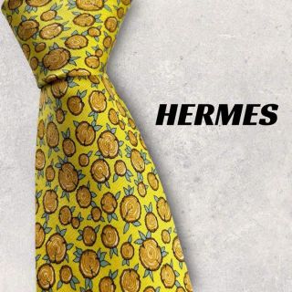 エルメス(Hermes)の【4018】良品！HERMES エルメス　ネクタイ　イエロー系　切り株柄.(ネクタイ)