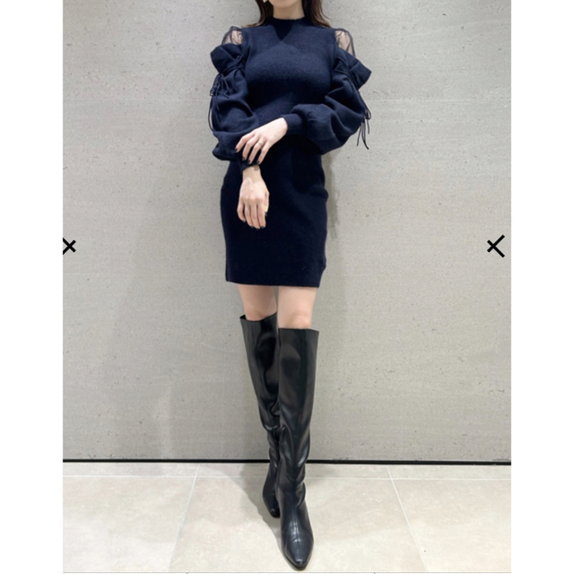 SNIDEL - SNIDEL シースルーショルダーミニニットワンピースの通販 by