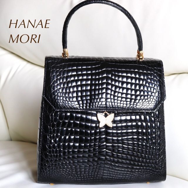 HANAE MORI(ハナエモリ)のHANAE　MORI　シャイニングクロコダイル　ハンドバッグ　黒　センター レディースのバッグ(ハンドバッグ)の商品写真