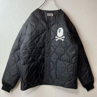 【新品タグ付き】a bathing ape キルティングジャケット黒刺繍ロゴ