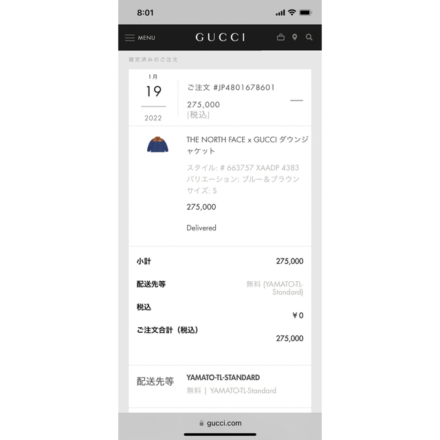 Gucci(グッチ)の THE NORTH FACE x GUCCI ダウンジャケット メンズのジャケット/アウター(ダウンジャケット)の商品写真