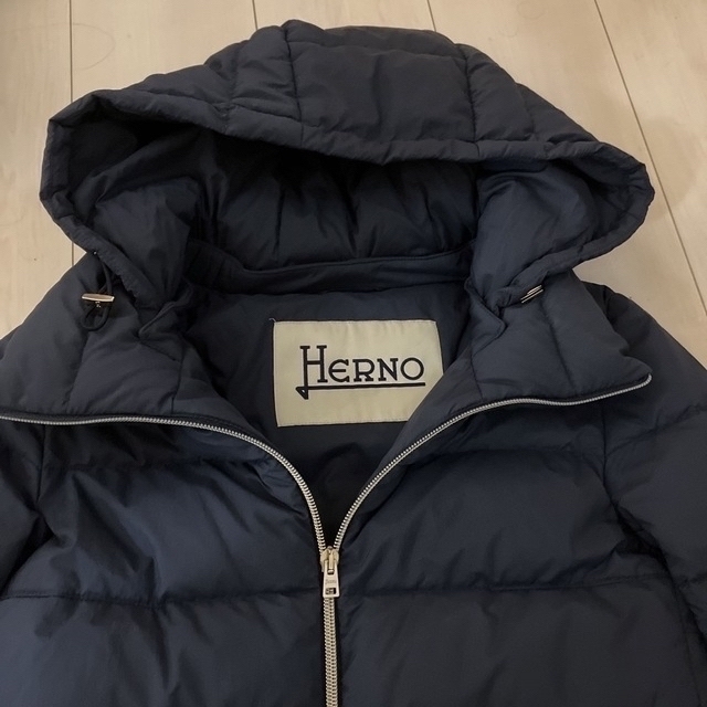 今夜だけ!♪美品ヘルノ ウールコンビダウンコート 40 ネイビー herno