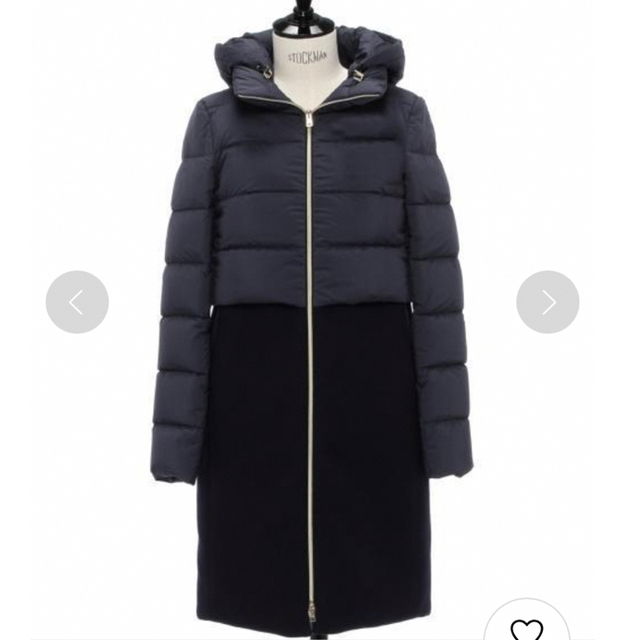 今夜だけ!♪美品ヘルノ ウールコンビダウンコート 40 ネイビー herno