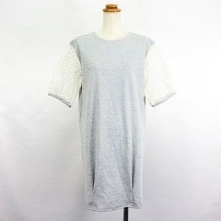 ダブルクローゼット(w closet)のダブルクローゼット ワンピース 五分袖 ひざ丈 コクーン 切替 刺繍 F グレー(ひざ丈ワンピース)