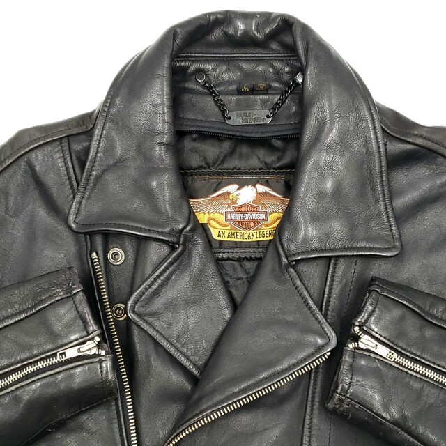 Harley Davidson(ハーレーダビッドソン)の立体ロゴ◆HARLEY-DAVIDSON◆レザーライダースジャケット黒 481 メンズのジャケット/アウター(ライダースジャケット)の商品写真
