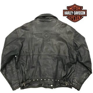 ハーレーダビッドソン(Harley Davidson)の立体ロゴ◆HARLEY-DAVIDSON◆レザーライダースジャケット黒 481(ライダースジャケット)