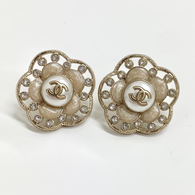 シャネル カメリア ココマーク ラインストーン パール ピアス