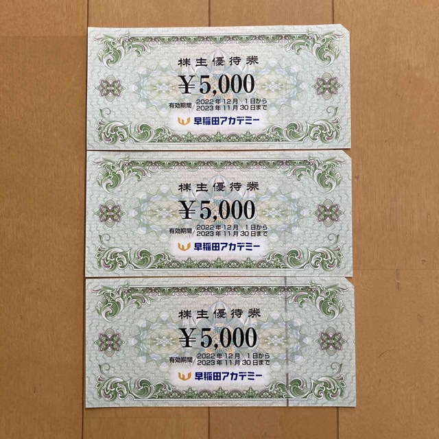 早稲田アカデミー 株主優待 15,000円分 優待券/割引券 優待券/割引券