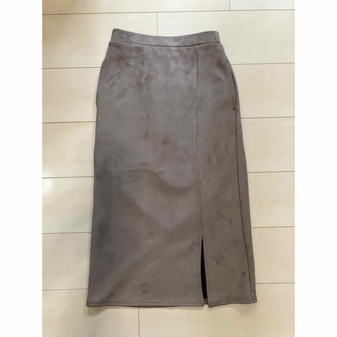 しまむら(シマムラ)のナロースカート ブラウン スウェード調 Iラインスカート レディースのスカート(ロングスカート)の商品写真