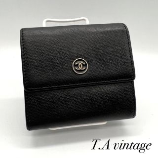 シャネル(CHANEL)の美品！シャネル　ココボタン　Wホック　レザー　折り財布　ブラック(財布)