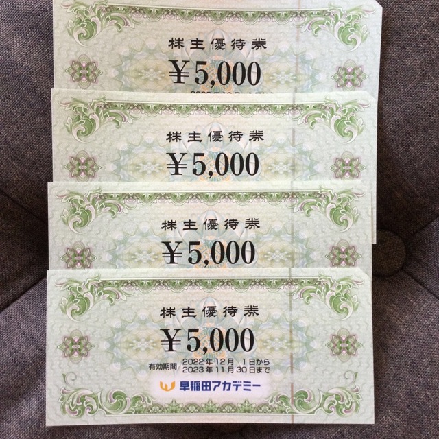 通販でクリスマス優待券/割引券優待券/割引券 ブティック 早稲田アカデミー株主優待券 20000円分