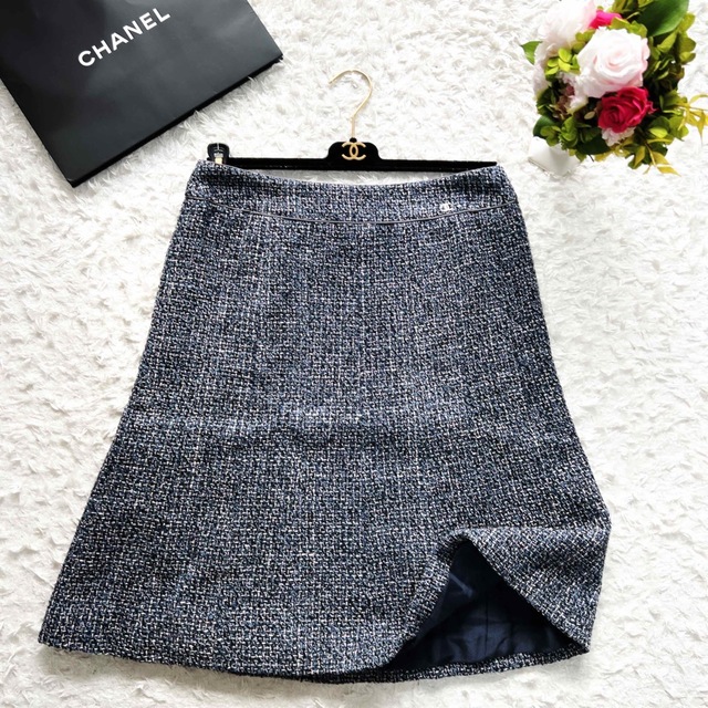 ひざ丈スカート 美品 CHANEL シャネル MIX ツイード スカート 台形