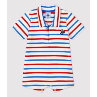 プチバトー(PETIT BATEAU)のマリニエール衿付きショートロンパース(ロンパース)