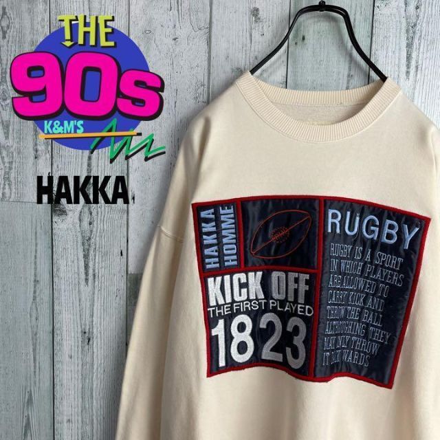 90s_km90's HAKKA HOMME ハッカオム　ラグビーロゴ刺繍　レトロトレーナー