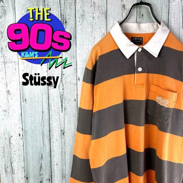 90's Stüssy ステューシー クラウンロゴ 太ボーダーラガーシャツ 最大 ...