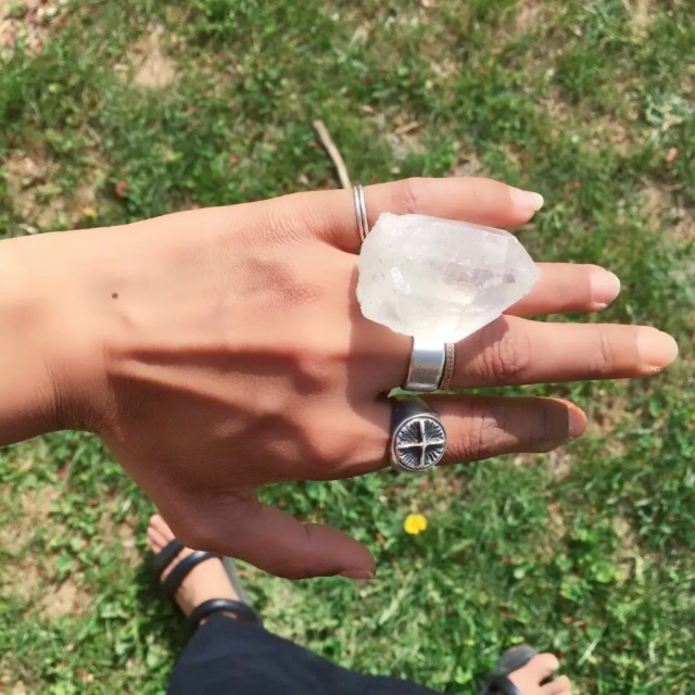 リング シルバー 天然石 水晶 クリスタル クリア フロスト フリーリング 指輪 ハンドメイドのアクセサリー(リング)の商品写真