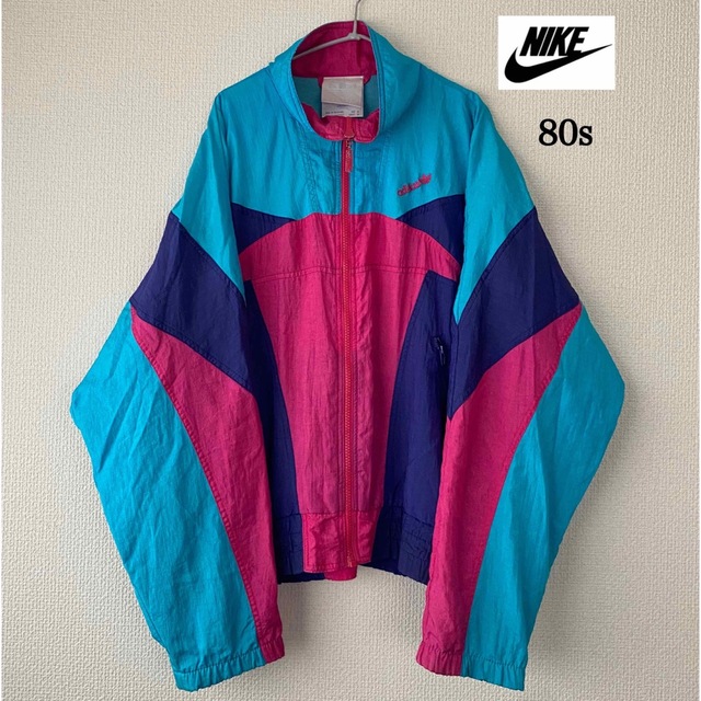 アディダス 80s-90s トレフォイルロゴ ナイロンジャケット M 青×黒 adidas マウンテンパーカー 万国旗タグ ヴィンテージ メンズ 【210423】