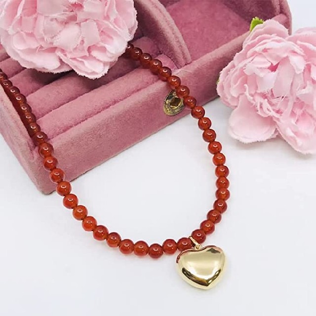 ネックレスK18 YG 【Heart with Red Agate】レディース ネックレス