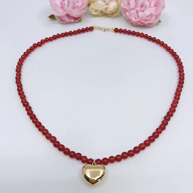 ネックレスK18 YG 【Heart with Red Agate】レディース ネックレス