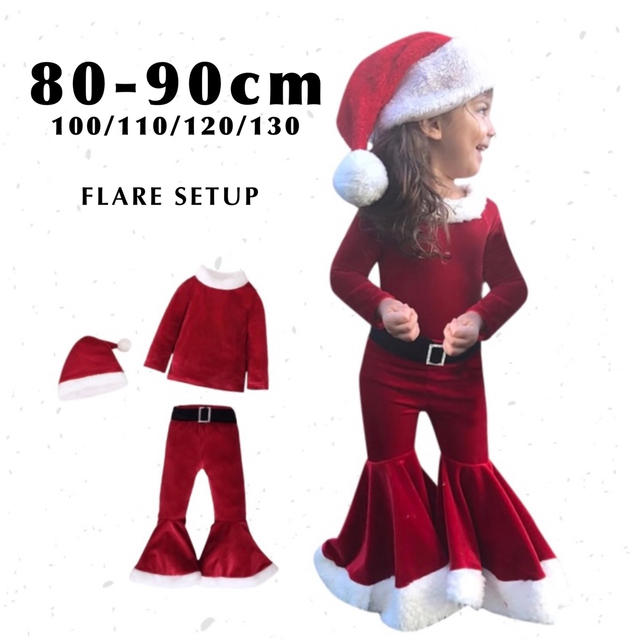 子ども服 80 〜 90 赤 サンタ クリスマス フレア セットアップ 可愛い キッズ/ベビー/マタニティのキッズ服女の子用(90cm~)(その他)の商品写真