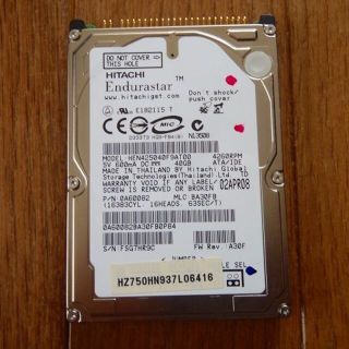 ヒタチ(日立)の日立　２．５ＨＤＤ　ＩＤＥ　ハードディスク　HEN425040F9AT00(ノートPC)