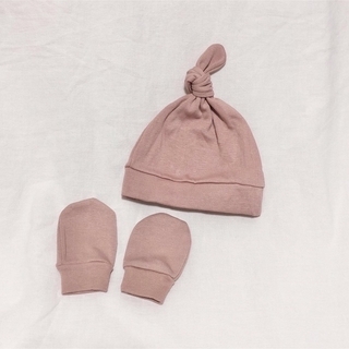 アッシュピンク【新品】赤ちゃん帽子+ベビーミトン手袋ベビー服女の子(手袋)