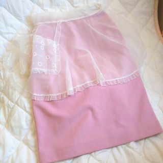 ガニーサックス(GUNNE SAX)のアンティーク ピンク 無地 ボア　タイトスカート ヴィンテージ 古着　USED(ひざ丈スカート)