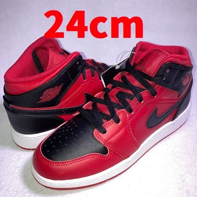 エアジョーダン1 MID 赤 黒 白 24cm - www.glycoala.com