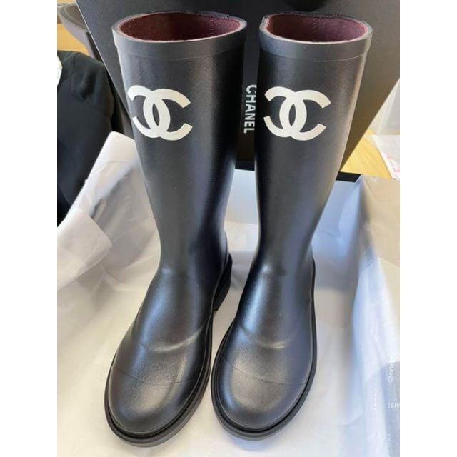 シャネル CHANEL レインブーツ ブラック37